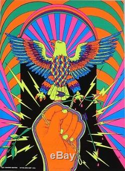 Lot Of 4 Psychedelic 1970 NOS Black Light Posters Signed Pin-Up Head Shop