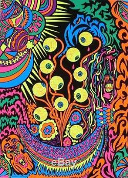 Lot Of 4 Psychedelic 1970 NOS Black Light Posters Signed Pin-Up Head Shop