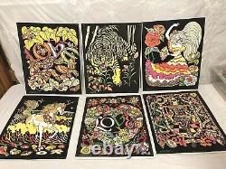 Lot of (6) Western Graphics Black Light Posters (Made USA) Fuzzy Velvet