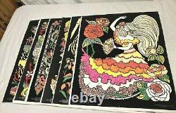 Lot of (6) Western Graphics Black Light Posters (Made USA) Fuzzy Velvet