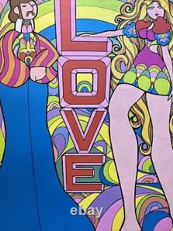 Love hippy couple vintage blacklight poster psychedelic hippies