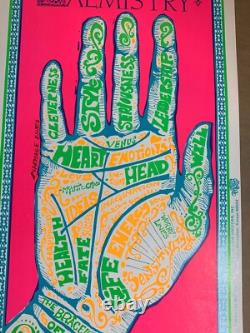 MOUNTS PALMISTRY LINES VINTAGE 1970's BLACKLIGHT HEADSHOP POSTER By DUNHAM