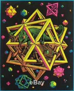 M C BLACK LIGHT POSTER ESCHER / Stars silkscreened after engraving of M. C Escher