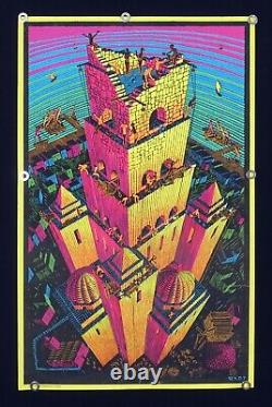 M. C. Escher Victory Tower Building Vintage Blacklight Poster Psychedelic
