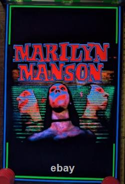 Marilyn Manson 3 Faces Blacklight Poster Flocked Metal 1997 Vintage