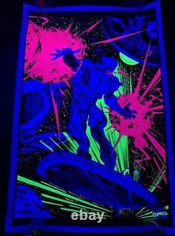 Marvel Vintage Black Light Silver Surfer Poster Glow Clean Velvet 1997 Funky