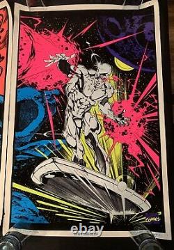 Marvel Vintage Black Light Silver Surfer Poster Glow Clean Velvet 1997 Funky