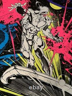 Marvel Vintage Black Light Silver Surfer Poster Glow Clean Velvet 1997 Funky