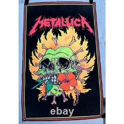 Metallica Pushead Burning Flowers 1995 Blacklight Poster Flocked 35x23 Rare