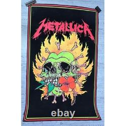 Metallica Pushead Burning Flowers 1995 Blacklight Poster Flocked 35x23 Rare