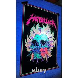 Metallica Pushead Burning Flowers 1995 Blacklight Poster Flocked 35x23 Rare