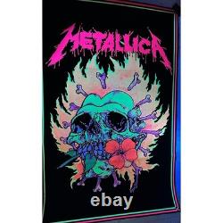 Metallica Pushead Burning Flowers 1995 Blacklight Poster Flocked 35x23 Rare