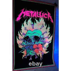 Metallica Pushead Burning Flowers 1995 Blacklight Poster Flocked 35x23 Rare