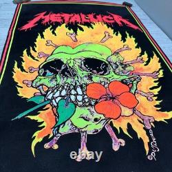 Metallica Pushead Burning Flowers 1995 Blacklight Poster Flocked 35x23 Rare