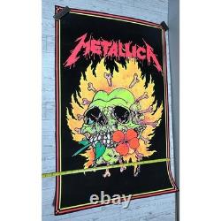 Metallica Pushead Burning Flowers 1995 Blacklight Poster Flocked 35x23 Rare