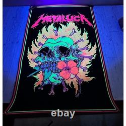 Metallica Pushead Burning Flowers 1995 Blacklight Poster Flocked 35x23 Rare