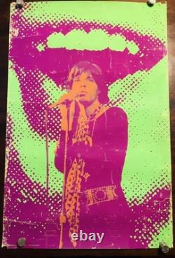 Mick Jagger Rolling Stones 1970 Rare Poster Gemini Rising Silk Screen Blacklight