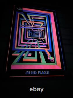 Mind Maze #1 BLACKLIGHT POSTER 32 Rare NOS Vtg 70s Flocked Unused Psychedelic