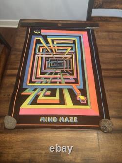 Mind Maze #1 BLACKLIGHT POSTER 32 Rare NOS Vtg 70s Flocked Unused Psychedelic