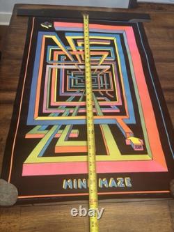 Mind Maze #1 BLACKLIGHT POSTER 32 Rare NOS Vtg 70s Flocked Unused Psychedelic