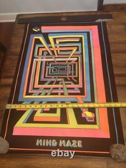 Mind Maze #1 BLACKLIGHT POSTER 32 Rare NOS Vtg 70s Flocked Unused Psychedelic
