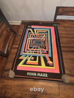 Mind Maze #1 BLACKLIGHT POSTER 32 Rare NOS Vtg 70s Flocked Unused Psychedelic