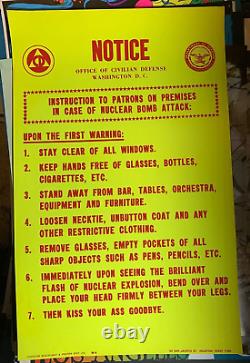 NUCLEAR BOMB WARNING VINTAGE 1970's HOUSTON BLACKLIGHT POSTER COMPANY -NICE