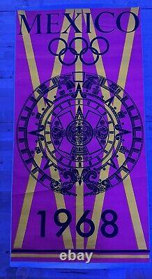 ORIGINAL MEXICO 1968 OLYMPICS DAY-GLO POSTER 24 x 48 Aztec Calendar L. Wyman Art