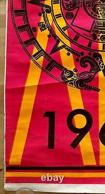 ORIGINAL MEXICO 1968 OLYMPICS DAY-GLO POSTER 24 x 48 Aztec Calendar L. Wyman Art