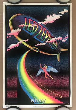 Original 1960s 1970s Lee Zeppelin Stairway To Heaven Velvet Blacklight Poster
