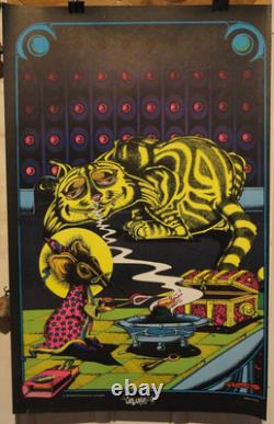 Original 1972 THE SORCERER & THE CAT Joe Petagno Black Light Poster Saladin