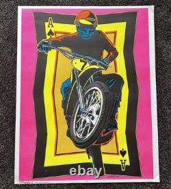 Original 1975 Blacklight Day Glo MOTO CROSS dirt bike Poster ACE by S Menlo