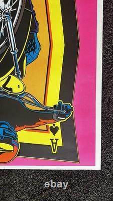 Original 1975 Blacklight Day Glo MOTO CROSS dirt bike Poster ACE by S Menlo