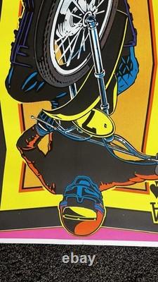 Original 1975 Blacklight Day Glo MOTO CROSS dirt bike Poster ACE by S Menlo