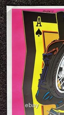 Original 1975 Blacklight Day Glo MOTO CROSS dirt bike Poster ACE by S Menlo