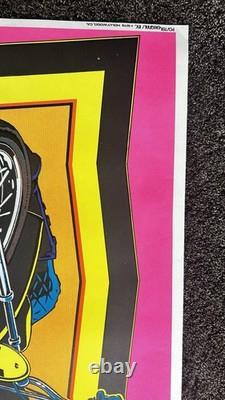 Original 1975 Blacklight Day Glo MOTO CROSS dirt bike Poster ACE by S Menlo