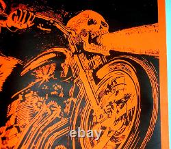 Original 1975 Dargis Black Light Poster, Motorcycle Rider, Scull, 19 X 26