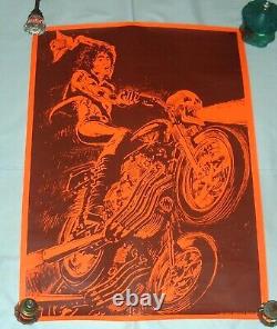 Original 1975 Dargis Black Light Poster, Motorcycle Rider, Scull, 19 X 26