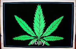 Original 1976 Marijuana Weed Leaf Felt Hippie Black Light Art Poster