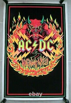 Original 1983 AC/DC #944 Highway To Hell Black light Felt 35x23 Poster Vintage