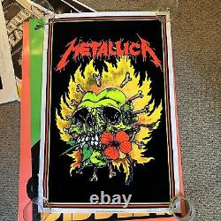 Original 1995 Metallica Burning Flowers #865 Flocked Blacklight Poster