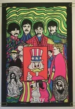 Original Blacklight Vintage Poster The Beatles Collage Dan Shupe Snoopy USA 1969