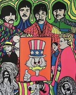 Original Blacklight Vintage Poster The Beatles Collage Dan Shupe Snoopy USA 1969