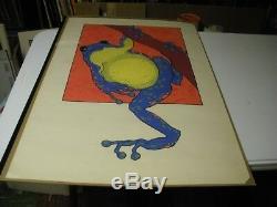 Original Poster Art 1970's Susie Collins Black Light Unique Blue and Yellow Frog