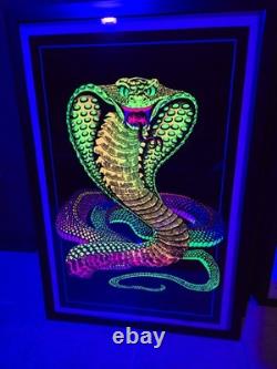 Original Velva Print Cobra blacklight poster Flocked and Framed. Sold AS-IS