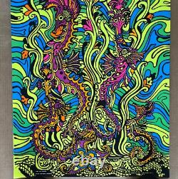 Original Vintage 1970 70s Black Light Sea Horses Psychedelic Poster Third Eye
