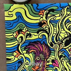 Original Vintage 1970 70s Black Light Sea Horses Psychedelic Poster Third Eye