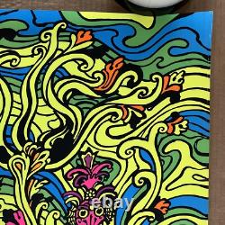 Original Vintage 1970 70s Black Light Sea Horses Psychedelic Poster Third Eye