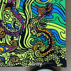 Original Vintage 1970 70s Black Light Sea Horses Psychedelic Poster Third Eye
