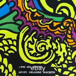 Original Vintage 1970 70s Black Light Sea Horses Psychedelic Poster Third Eye